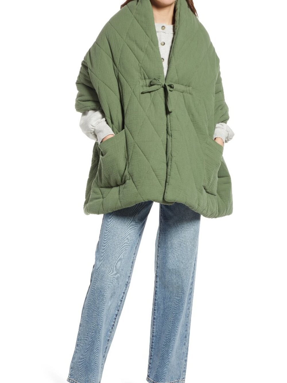MADEWELL Quilted Scarf / Cape / Poncho (Cotton), Faded Palm One Size